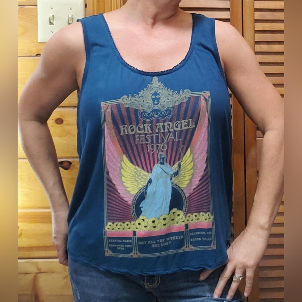 Nollie Women's Rock Angel Festival Graphic Tank Top - Blue Size Large